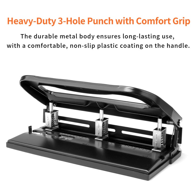 XOOL 3 Hole Punch, Heavy Duty Metal Hole Puncher for 2 or 3 Holes, 9/32"" 7mm Hole Diameter, 40-Sheet Capacity, Adjustable Hole Spacing, Non-Slip Base for Office & School - Image 5